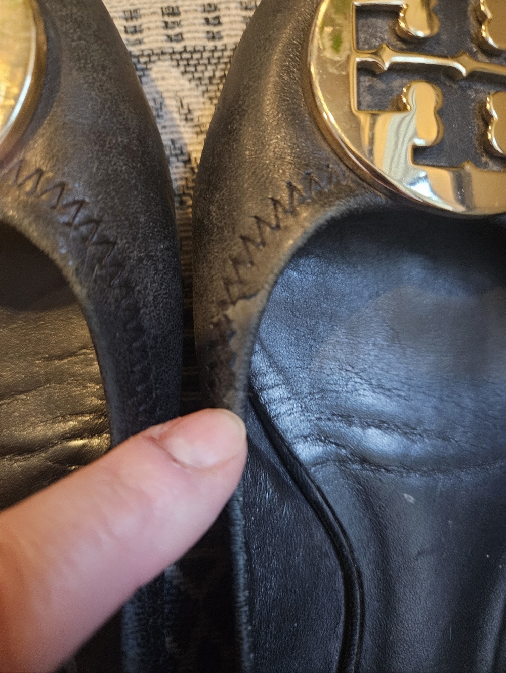 Tory Burch Black Leather Ballet Flats with Gold Logo Medallion - Picture 6 of 13
